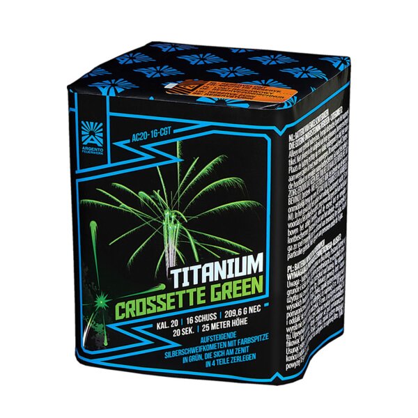 Argento Titanium Crossette Green 16-Schuss-Feuerwerk-Batterie